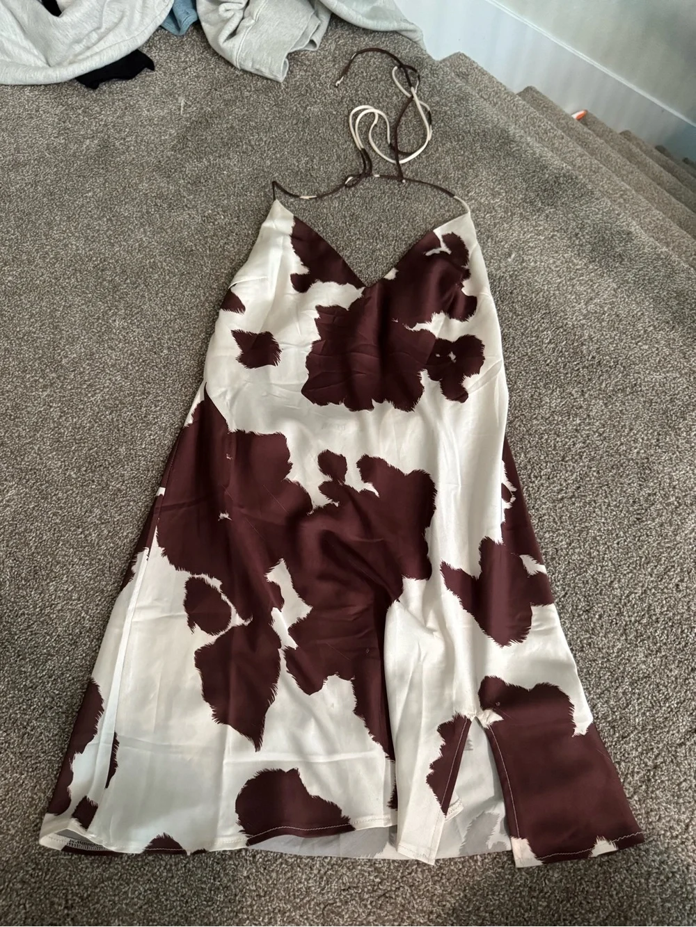 Princess Polly Cream and Brown Cowprint Slip Mini Dress - Picture 1 of 3